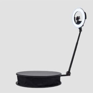An empty 360-degree camera photobooth platform setup.
