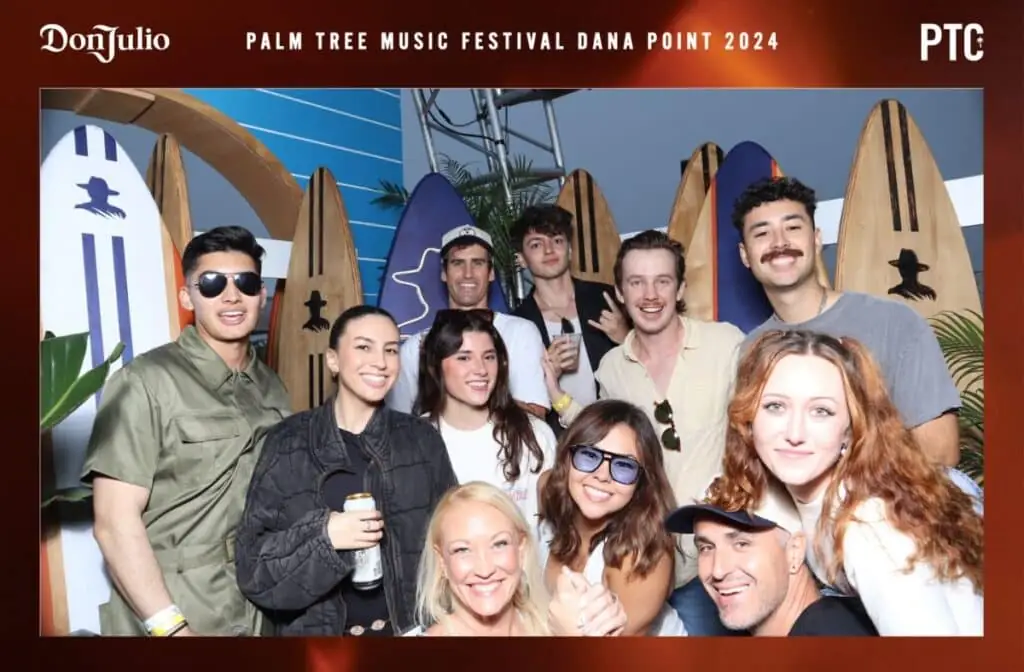 Group enjoying photo booth experiential marketing with Don Julio at Palm Tree Music Festival, Dana Point 2024, OC