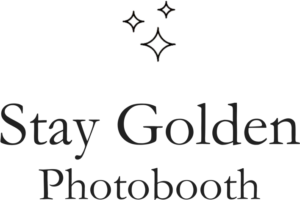 Minimalist Stay Golden Photo Booth logo featuring elegant text and sparkling star accents.