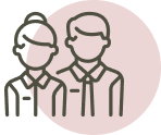 Minimalist icon of two attendants, symbolizing friendly and professional photo booth service staff.
