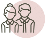 Minimalist icon of two attendants, symbolizing friendly and professional photo booth service staff.
