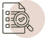 Minimalist icon of a checklist and magnifying glass, representing fully customizable photo booth setups.