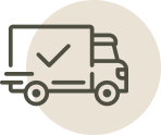 Minimalist icon of a delivery truck with a checkmark, representing quick photo booth delivery.