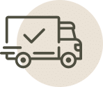 Minimalist icon of a delivery truck with a checkmark, representing quick photo booth delivery.