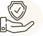 Minimalist icon of a hand holding a shield with a checkmark, symbolizing dependable photo booth service.