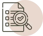 Minimalist icon of a checklist and magnifying glass, representing fully customizable photo booth setups.