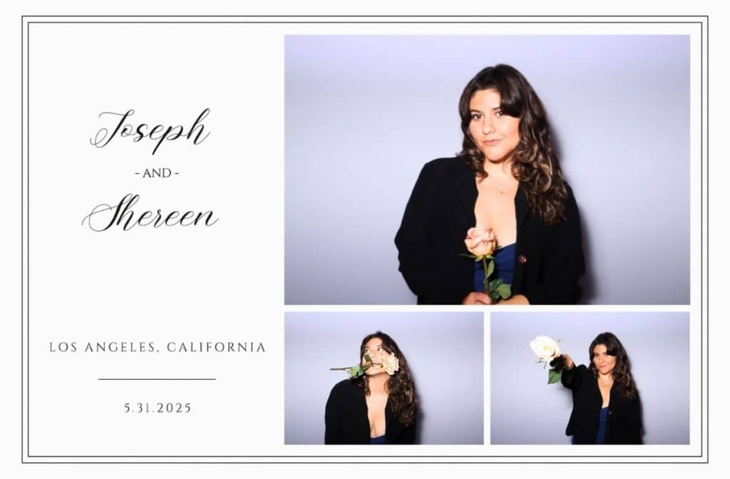 a lady holding and biting a flower in different frames