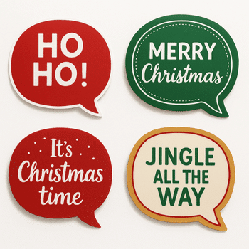 four christmas speech bubbles on a white background