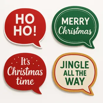 four christmas speech bubbles on a white background