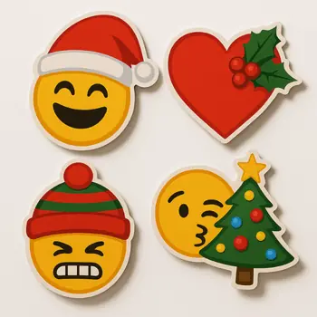 four emojis with christmas decorations on a white background