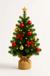 a small handheld christmas tree in a bag on a white background