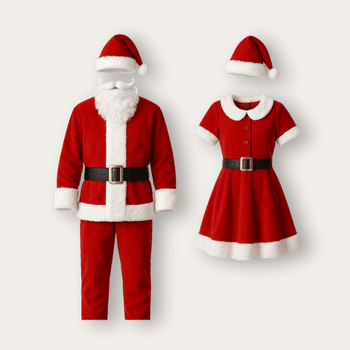 two santa claus costumes on a white background
