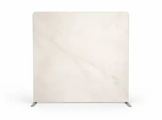 A square panel with a marbled surface on a metal stand.