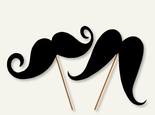 a pair of cutout mustaches on sticks