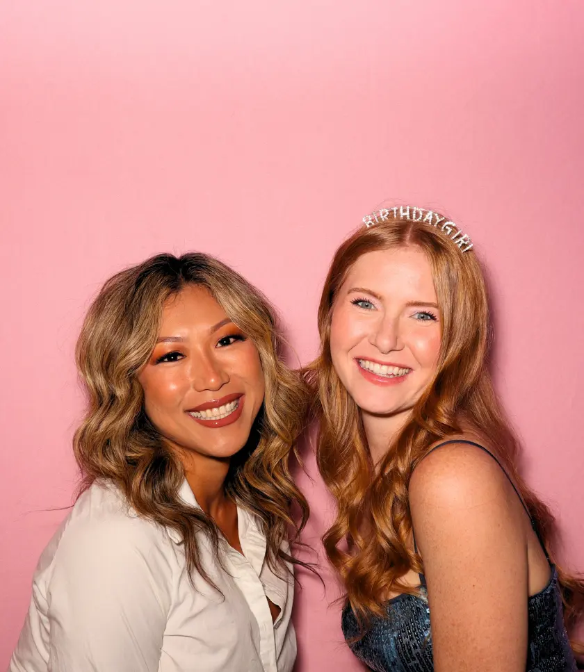 Birthday Girl Photo Booth Moment with Pink Backdrop