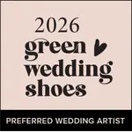 Featured Wedding Photo Booth Artist 2026 Badge on Green Wedding Shoes