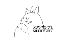 Studio Ghibli logo featuring Totoro silhouette holding an umbrella in a minimalist black design