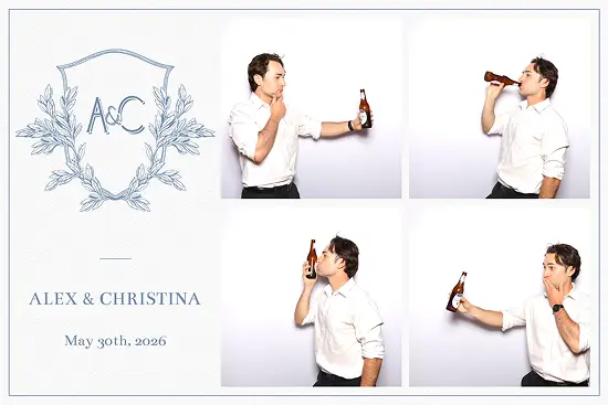 Man playfully poses with a beer bottle, pretending to kiss and drink from it.