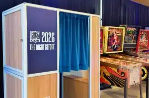 Blizzcon's brand activation setup beside gaming arcade